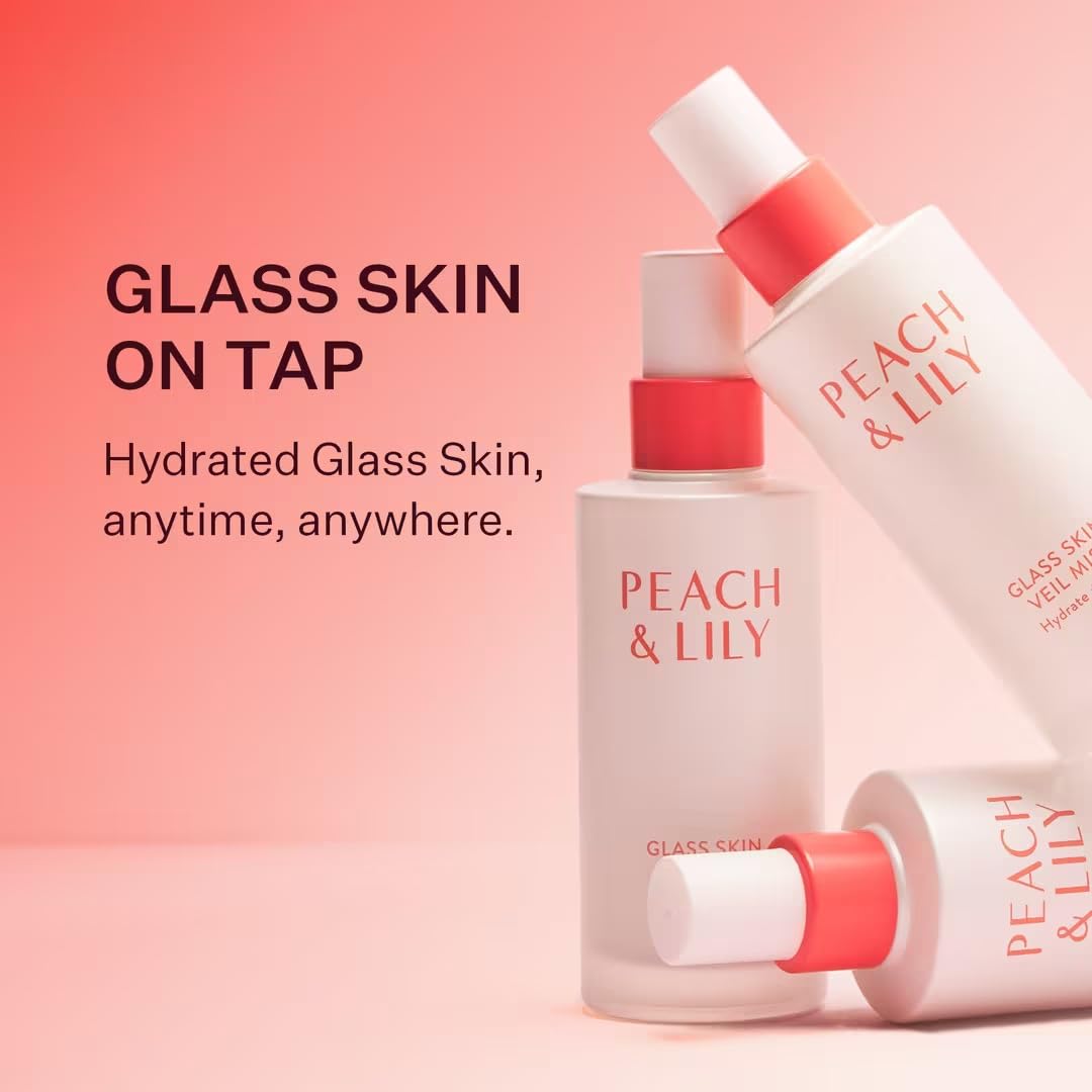 Peach & Lily - Glass Skin Veil Mist (3.38 ounces) - Hydrate & Glow - Facial Mist - Weightless - Cucumber Water, Lotus, Peach, Reishi Mushroom - Self