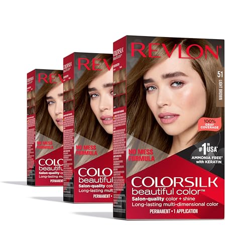 Revlon Colorsilk Beautiful Color Permanent Hair Color, (OLD VERSION) 51 Light Brown (Pack of 3)