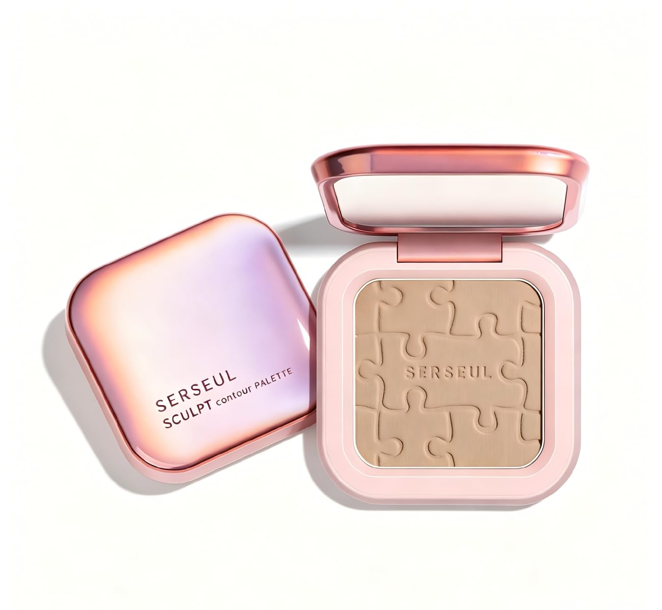 SERSEUL Face Sculpting Contour Palette, Blendable Silky Texture Contour Powder, Multiuse Baked Makeup Palette, Pigmented Cool Toned Bronzer for Light