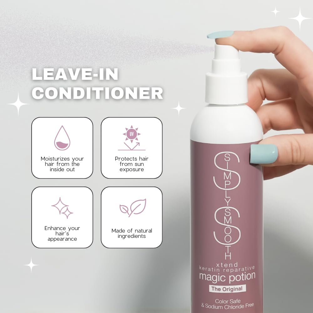 SIMPLY SMOOTH Keratin Reparative Magic Potion Original Leave In Conditioner Detangler & Heat Protection Styling Spray Repair & Reduce Breakage Color