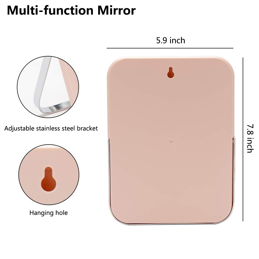 YEAKE Table Desk Vanity Makeup Mirror,8-Inch Portable Folding Mirror with Metal Stand 90°Adjustable Rotation Tavel Make Up Mirror Hanging Bathroom