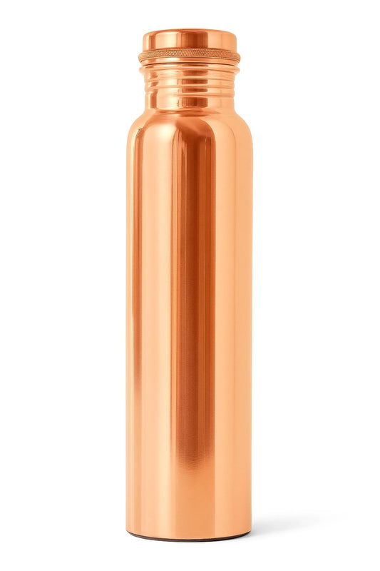 Copper Water Bottle 32oz (11” Tall x 3” Diameter) - 100% Pure Copper, Leak-Proof Cap, Handcrafted Ayurvedic Drinking Vessel for Daily Hydration