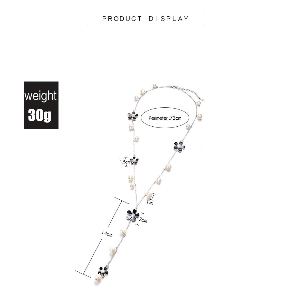 DoubleNine Camellia Long Chain Necklace Beads Silver Crysyal Pendant Drop Charm Necklace for Women Bride Wedding Evening Party