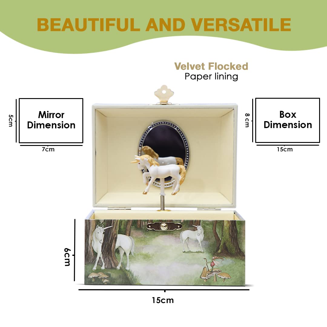 Enchantmints Gentle Unicorn Jewelry Box Spins to "The Unicorn" Oval Mirror Treasure Storage