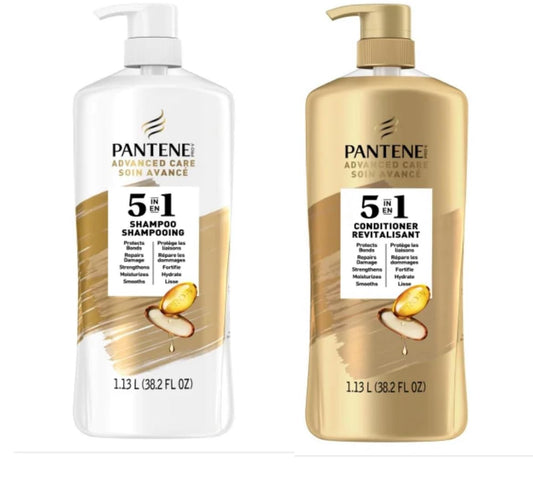 Pantene Advanced Care Shampoo and Conditioner 5 in 1 Moisture, Strength, Smoothness, Pro-V vitamin B5 Complex 38.2 FL/OZ each - 90% Stronger hair
