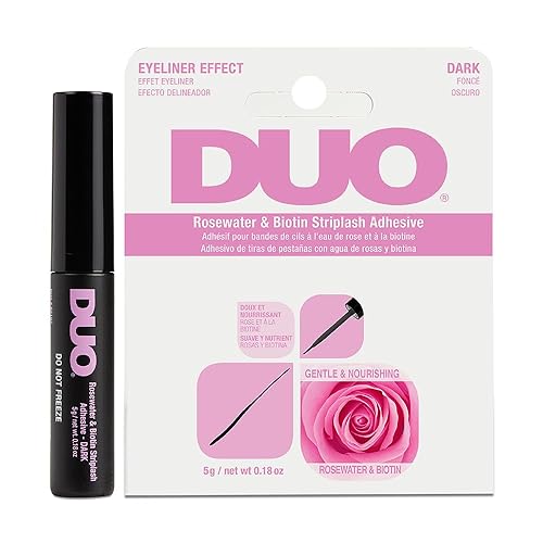 DUO Eyelash Glue - Rosewater & Biotin Strip Lash Adhesive with Eyeliner Effect, Dark Tone, 0.18 oz