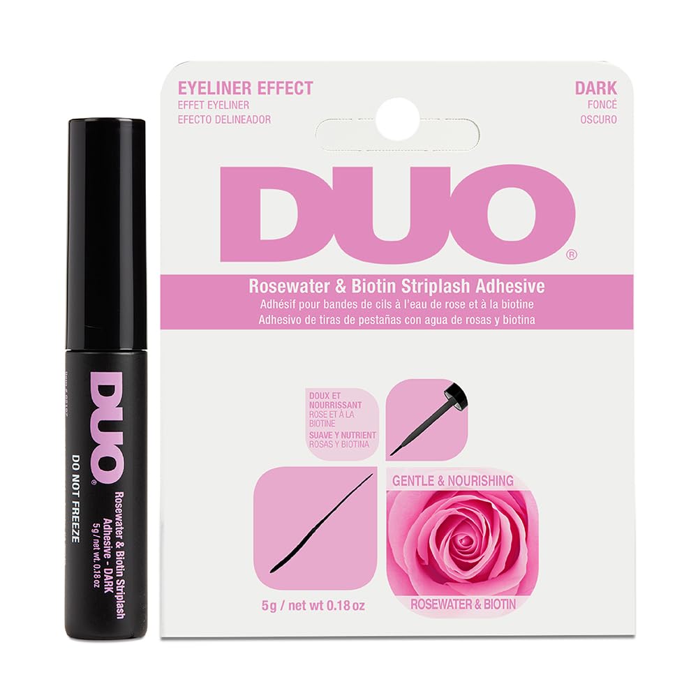DUO Eyelash Glue - Rosewater & Biotin Strip Lash Adhesive with Eyeliner Effect, Dark Tone, 0.18 oz