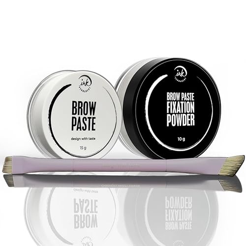 Ink Permanent Eyebrow Mapping Kit with Setting Powder, Eyebrow Brush and Brow Paste, Brow Mapping Tool, White Paste for Outlining & Fixation Powder…