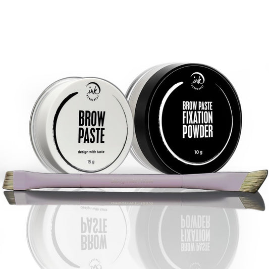 Ink Permanent Eyebrow Mapping Kit with Setting Powder, Eyebrow Brush and Brow Paste, Brow Mapping Tool, White Paste for Outlining & Fixation Powder…