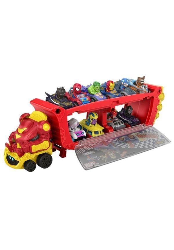 Hot Wheels RacerVerse Marvel Hulkbuster Hauler, Transport & Store Up to 10 Toy Vehicles, Detachable Cab with Flip-Up Helmet & Non-Removable Figure