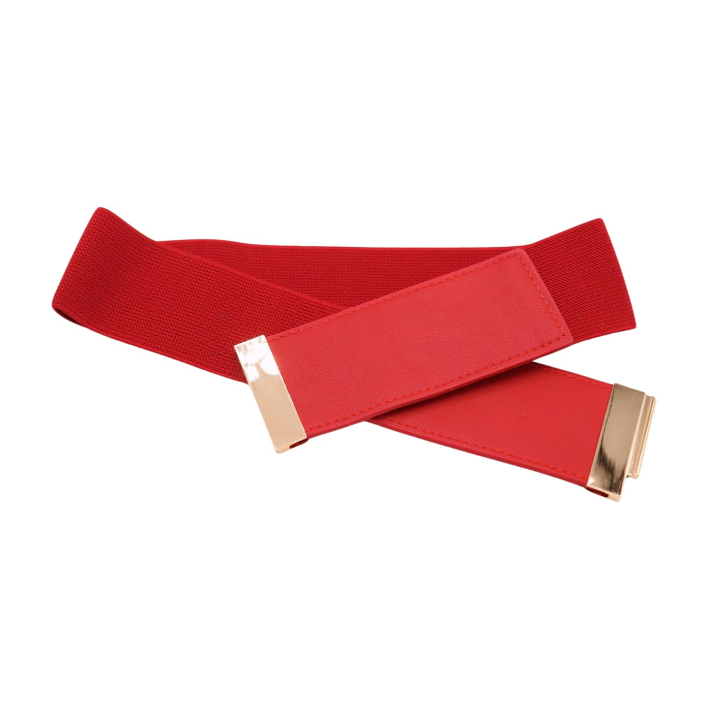 Women Fashion Wide Elastic Belt High Waist Hip Gold Metal Buckle S M Red z006