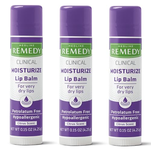Medline Remedy Clinical Lip Balm, 3 Count, Citrus Scent, Moisturizing, Hydrating, Nourish, Nutrient Rich, Soothing Natural Oils, Revitalize