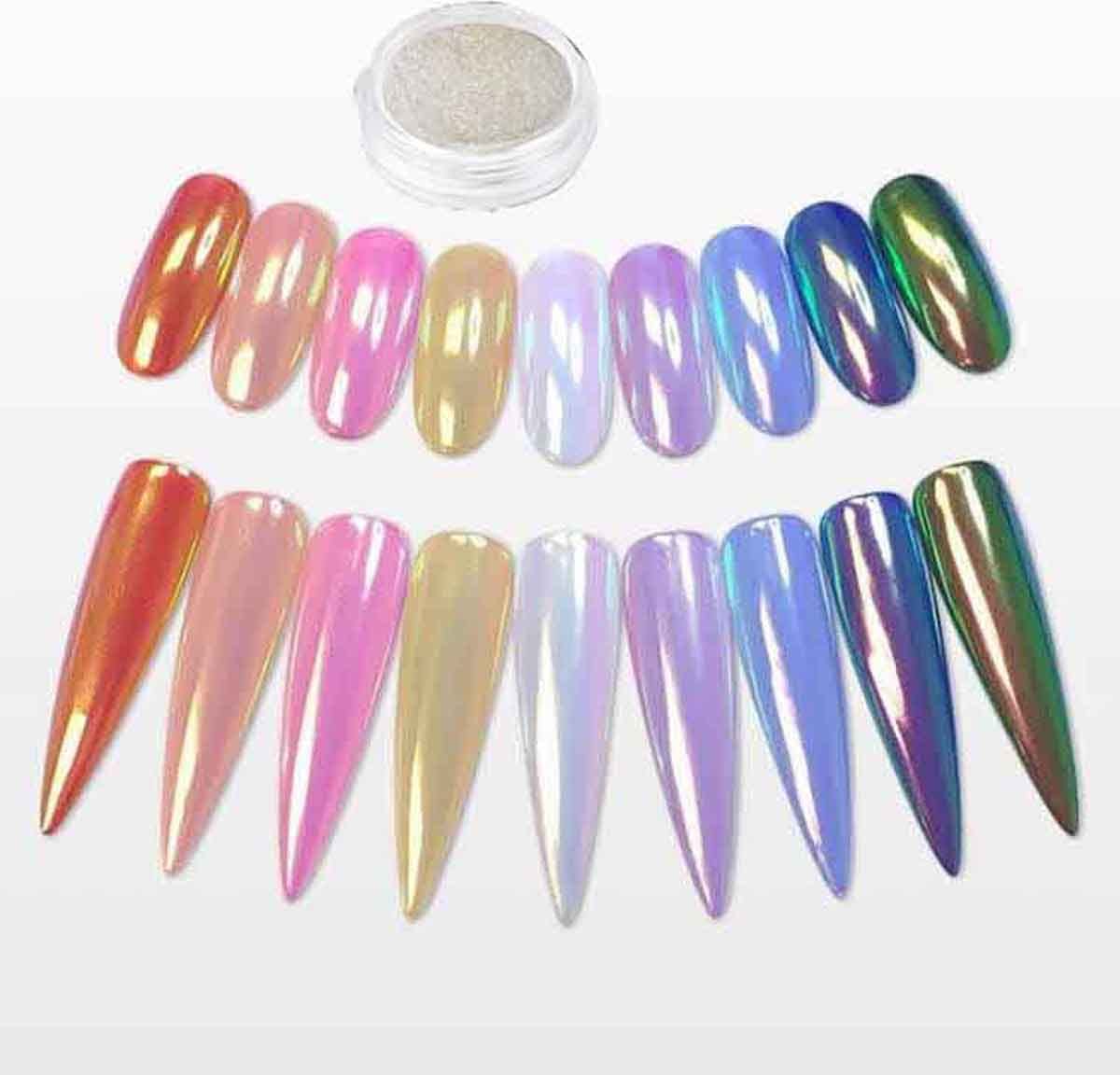 1 Box Laser Nail Glitter Peacock Mirror Powder Laser Dust Nail Art Chrome Pigment Powder Rose Gold Silver Mix Nail Art Glitter Sequins DIY Sparkly