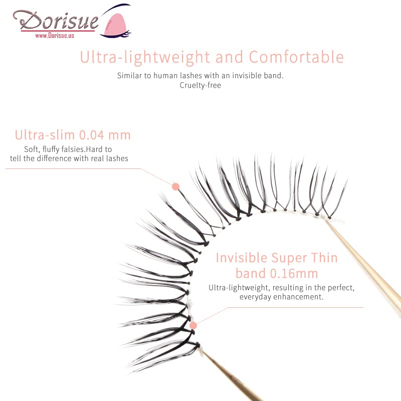 Dorisue Natural Round Eyes False Eyelashes - Ultra-Thin Invisible Band Dolly Eye Lashes for Natural Volume Look, 5-10mm Center Length, 4 Pairs (E6)