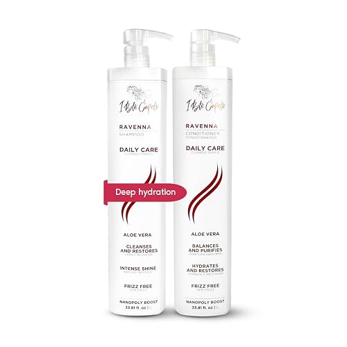 I Belli Capelli Ravenna Aloe Vera Shampoo & Conditioner Set - Paraben-Free, Deep Moisture, Breakage Reduction for Dry, Damaged & All Hair Types, 2×1L