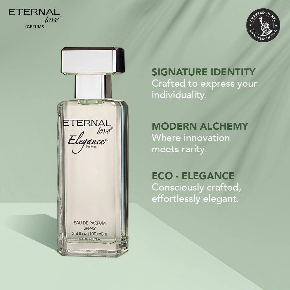 Eternal Love Elegance for Men - Long Lasting Eau de Parfum Spray - Clean Masculine Floral Aquatic Fragrance with Jasmine & Musk - Summer Scent - 3.4oz