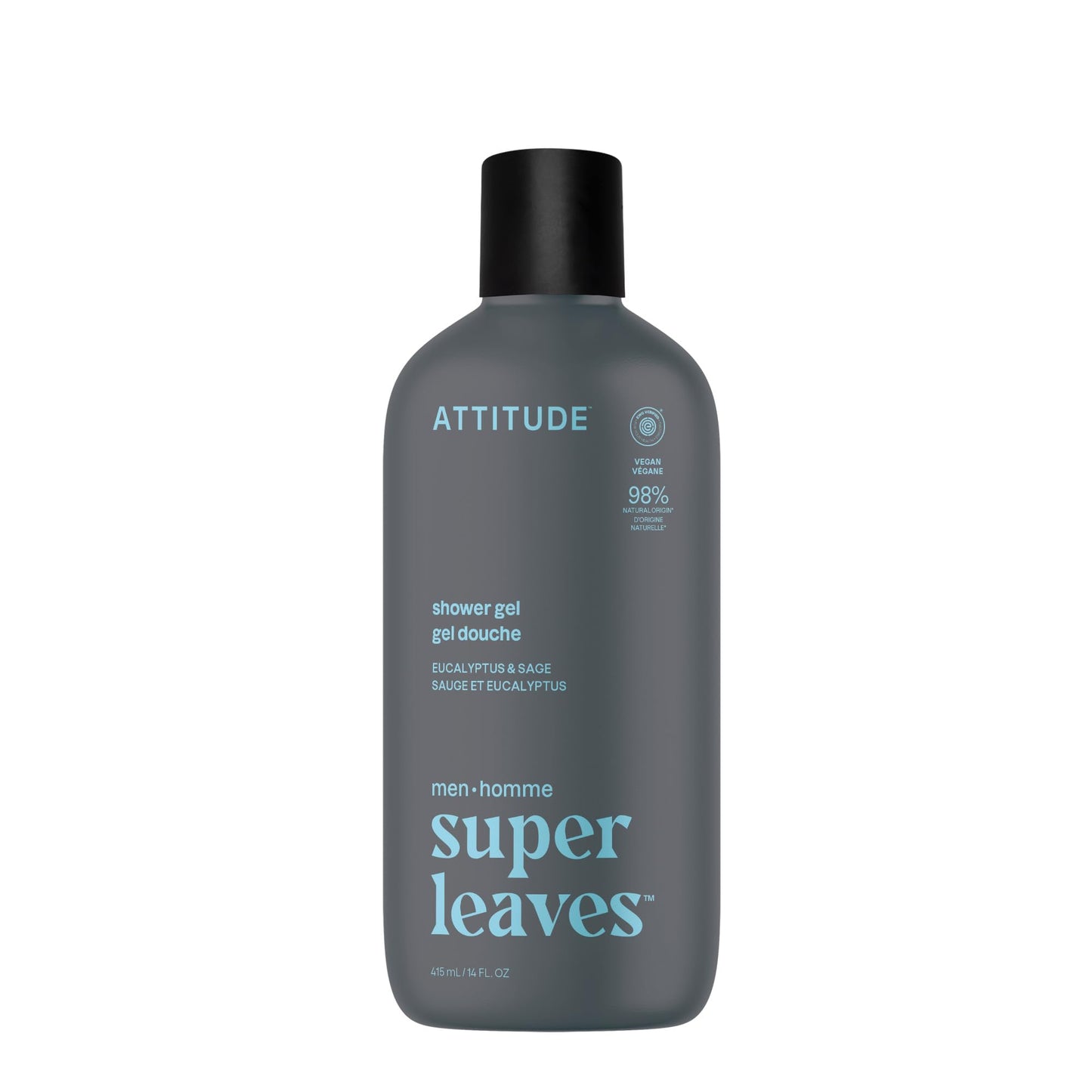 ATTITUDE Shower Gel Body Wash for Men, 98% Natural Origin Ingredients, Paraben & Phthalate Free, EWG Verified, Cleanses Without Drying, Eucalyptus