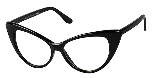 ShadyVEU Super Cat Eye Vintage Inspired Fashion Mod Clear Lens Sunglasses (Black Frame, Clear Lens)