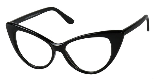 ShadyVEU Super Cat Eye Vintage Inspired Fashion Mod Clear Lens Sunglasses (Black Frame, Clear Lens)