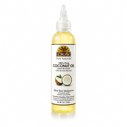 OKAY 100% Pure Coconut Oil for Hair & Skin - Coconut Oil for Women & Men, Perfect for Hair & Body, for Massage & Moisturizer, Natural - 4 fl oz