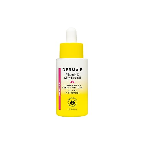 Derma E Vitamin C Glow Face Oil, 1 Fl Oz, Nourishes, Brightens and Illuminates for Radiant Skin, Moisturizing Vitamin C Oil with Turmeric
