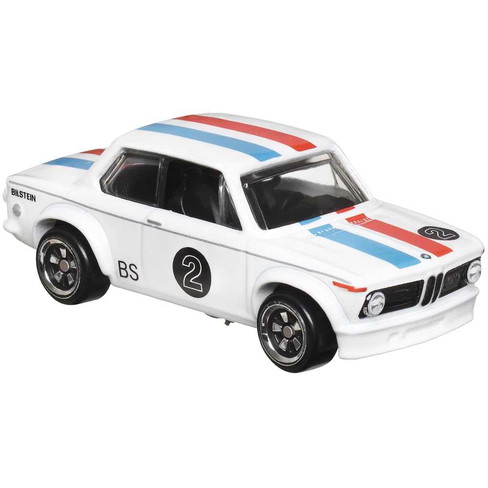 Hot Wheels Collectible Die-Cast Vintage Racing Club Vehicle - White with Red and Blue Stripes Sports Car - Inspired by BMW 2002 - HRT81-3/6