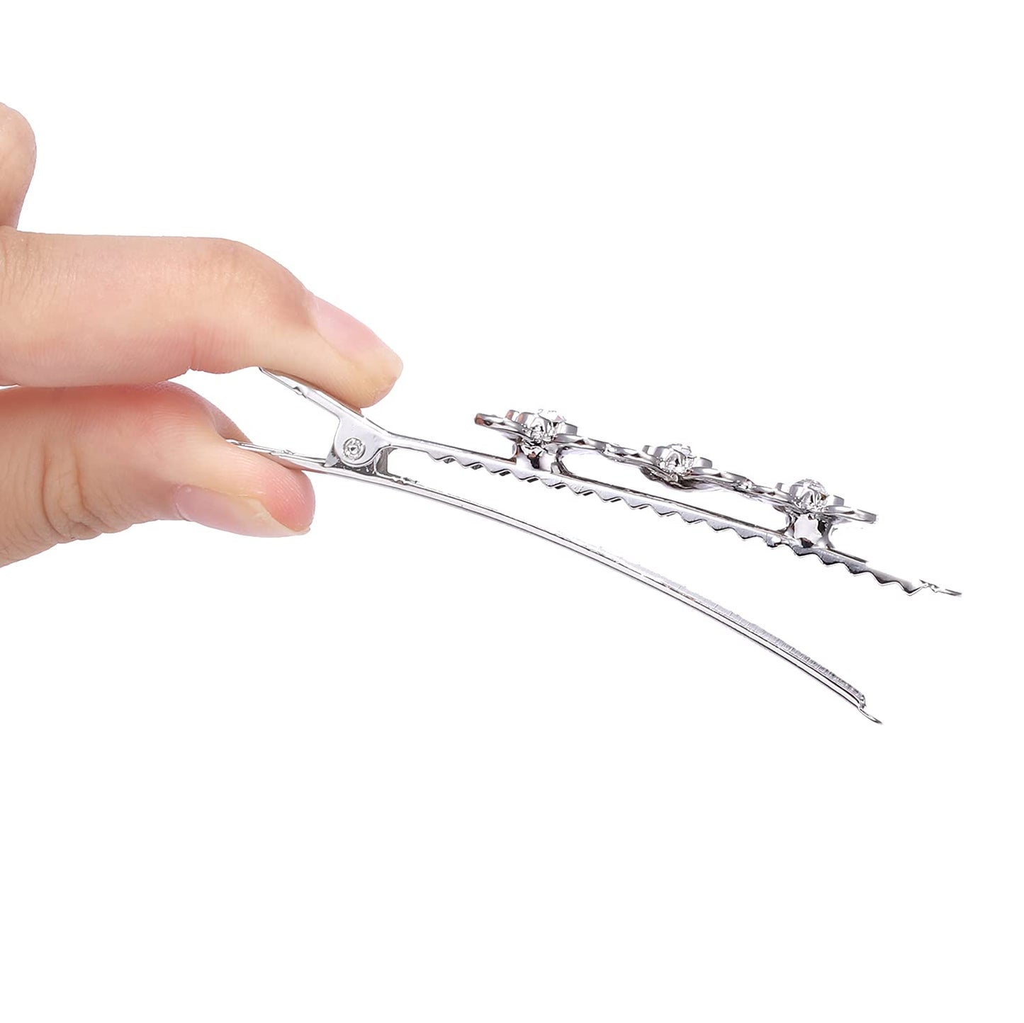 Rhinestone Alligator Hair Clips Duckbill Hairpins Flower Hair Barrettes for Women Hair Styling Tools Hair Accessories 4PCS (Silver)