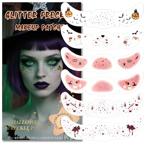 Glitter Freckles, Holographic Face and Body Glitter Tattoo Sparkle for Women Gold Glow Cosmetic Star Makeup Accessories for Festival Rave (6pcs