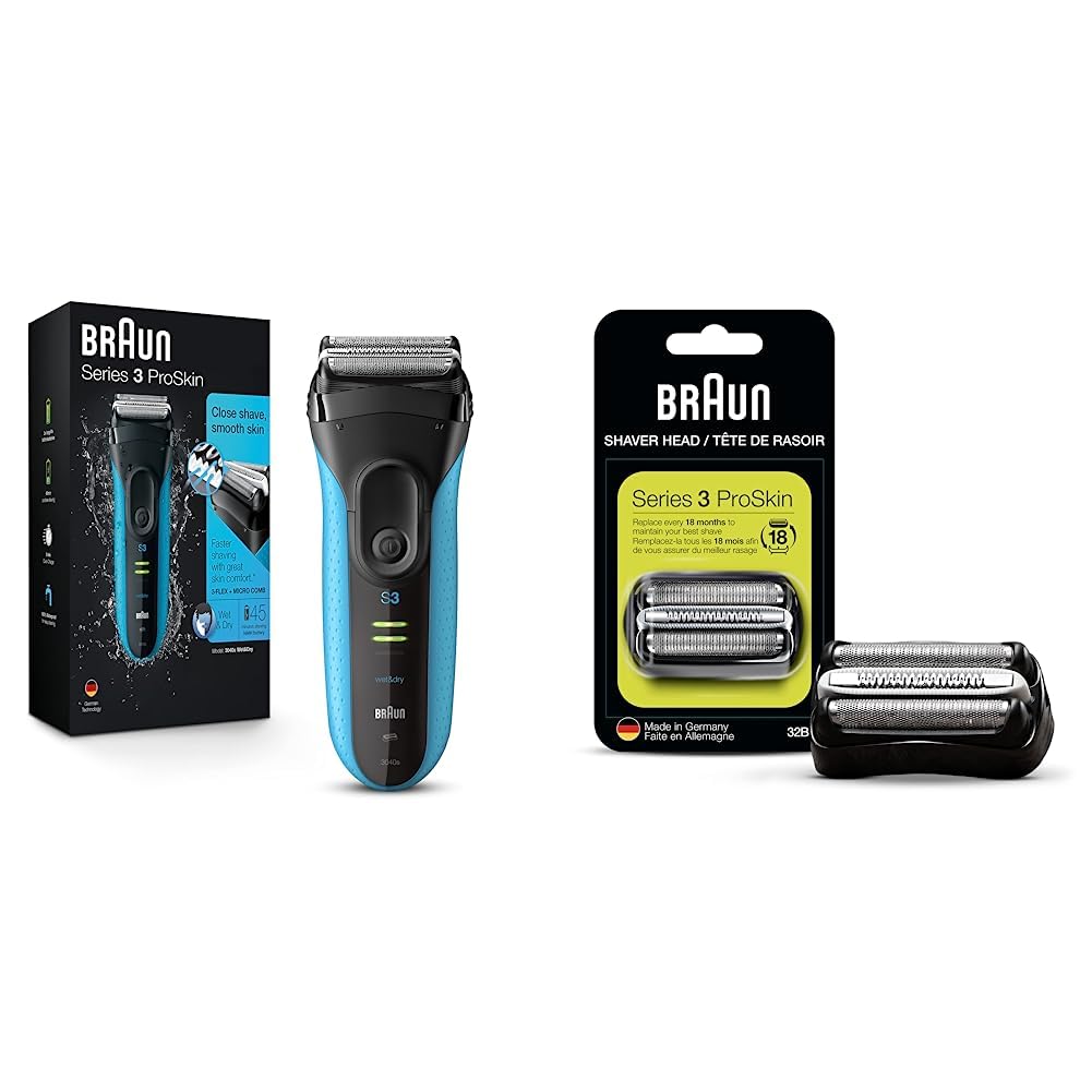 Braun Electric Series 3 Razor with Precision Trimmer, Rechargeable, Wet & Dry Foil Shaver for Men, Blue/Black, 4 Piece Beauty and Personal Care Braun Default Title