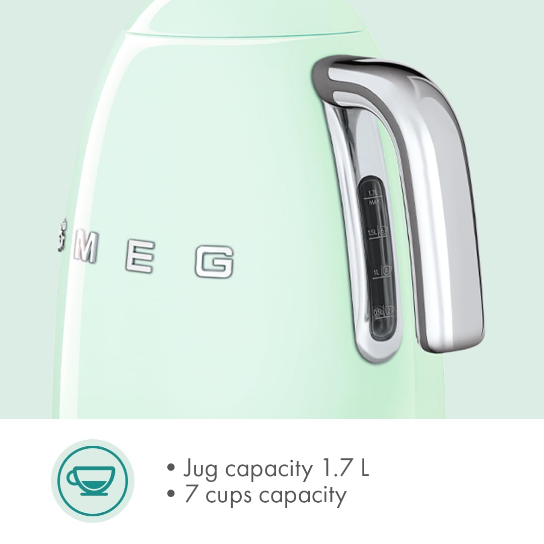 SMEG 7-Cup Variable Temperature Electric Kettle - Retro Style Aesthetic with Advanced Technology - Stainless Steel, 1400W, 120V, 360° Swivel Base…