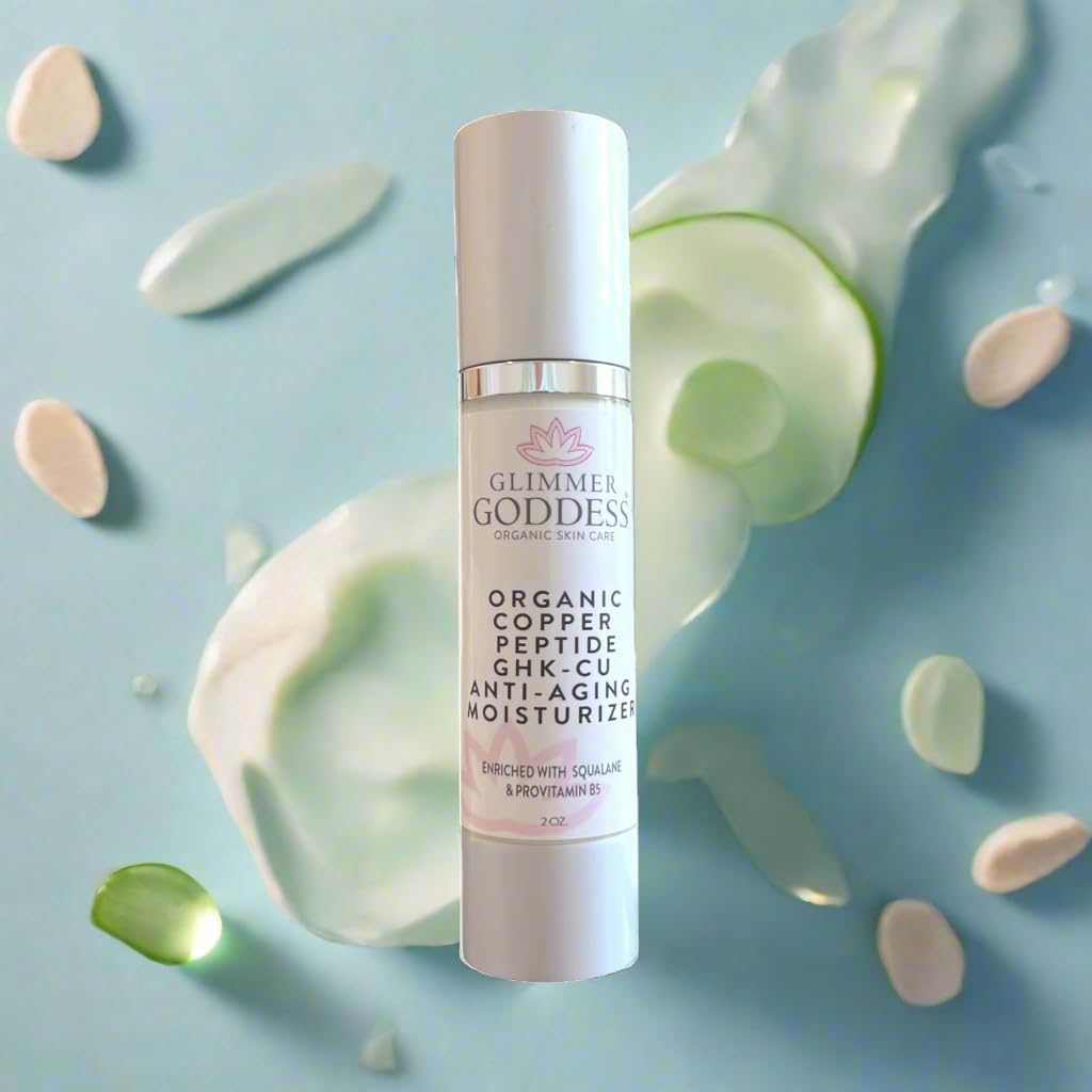 GLIMMER GODDESS Copper Peptide Moisturizer - Lightweight Hydrating Cream with GHK-Cu Complex, Organic Aloe Vera & Botanical Oils - For All Skin Types