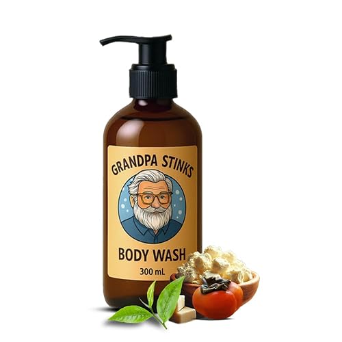 Grandpa Stinks® Body Wash - Persimmon & Green Tea Deodorizing Cleanser - Natural Odor Eliminator for Men - Hydrating Daily Shower Gel with Shea Butter