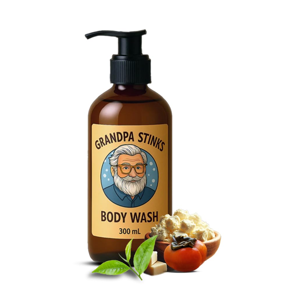 Grandpa Stinks® Body Wash - Persimmon & Green Tea Deodorizing Cleanser - Natural Odor Eliminator for Men - Hydrating Daily Shower Gel with Shea Butter