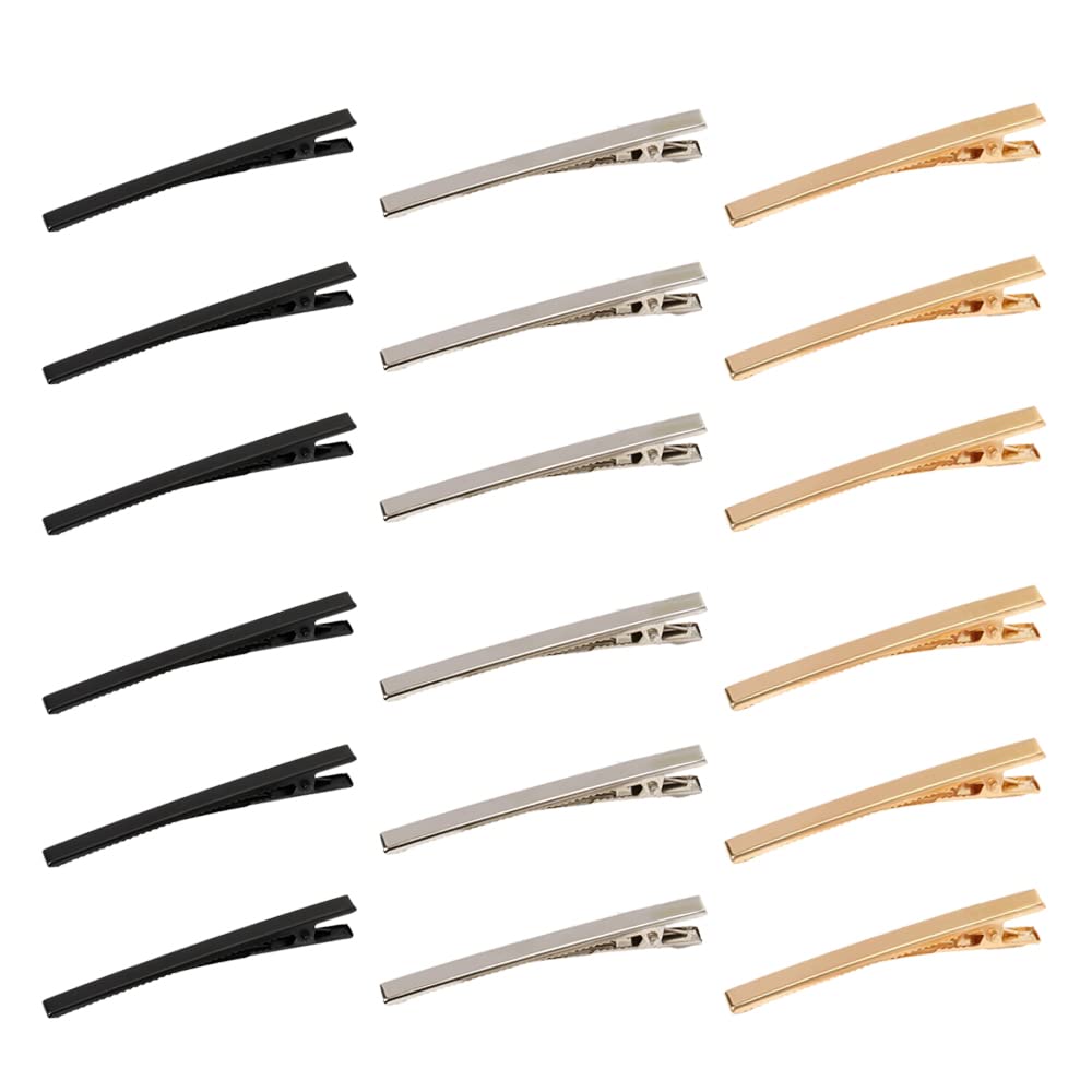 Pack of 18 Matte Metal Alligator Barrettes - 3.15" Long and Skinny Hair Styling Clips for Women and Girls (Black /Silver/ Gold)