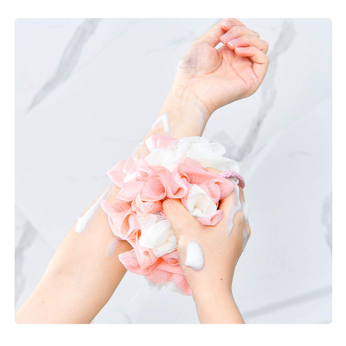 LissomPlume Bath Shower Sponge Loofah Mesh Pouf Brush Ball Exfoliating Accessory Pink Color Beauty and Personal Care LISSOMPLUME