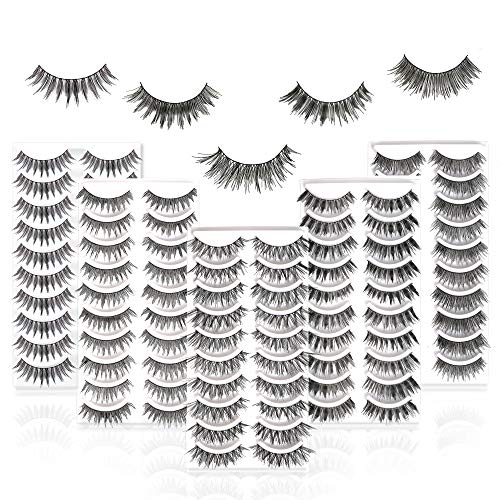 50 Pairs 5 Styles MUSELASH False eyelashes set professional 100% Handmade natural, glamorous, demi wispies, volume multipacks, cotton band, 10 Pairs