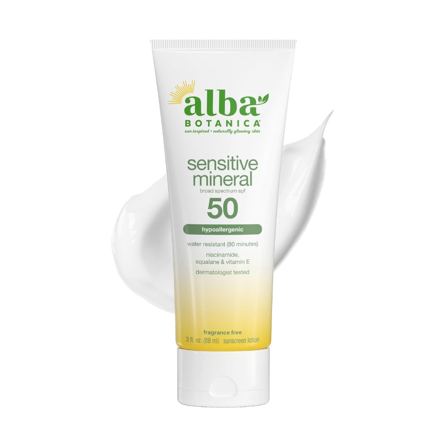 Alba Botanica Sensitive Mineral Sunscreen Lotion SPF 50, 3 Oz