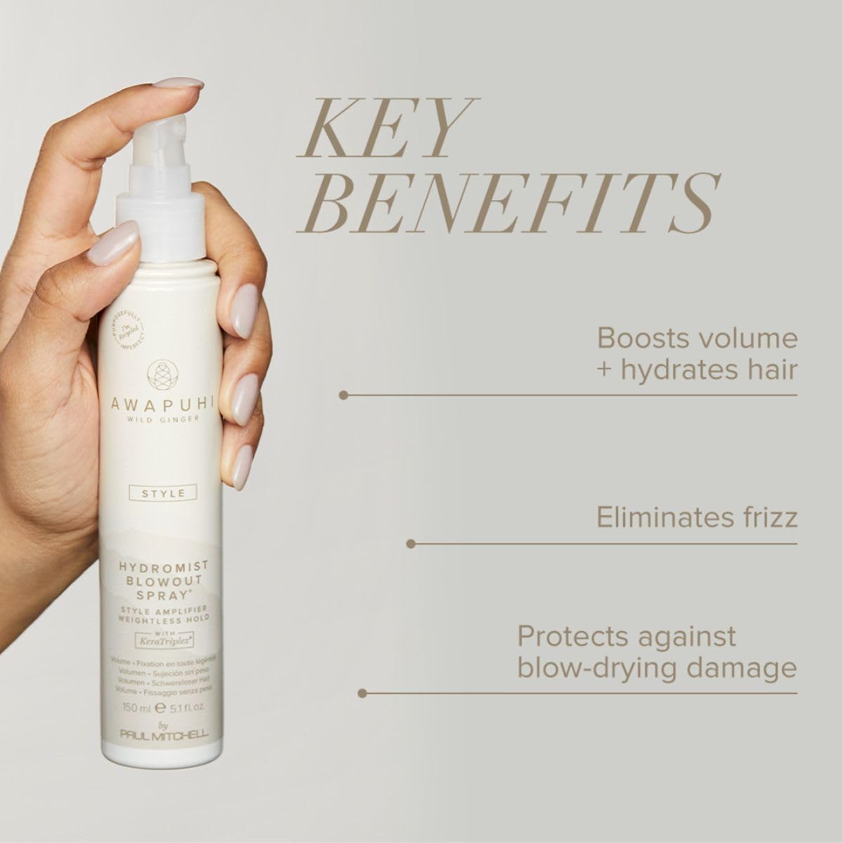Awapuhi Wild Ginger by Paul Mitchell HydroMist Blowout Spray, Style Amplifier, Weightless Hold, For All Hair Types, 5.1 fl. oz.