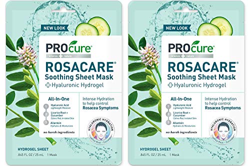 PROcure Rosacare Soothing Sheet Face Mask with Hyaluronic Hydrogel for Rosacea Symptoms, 2 Masks