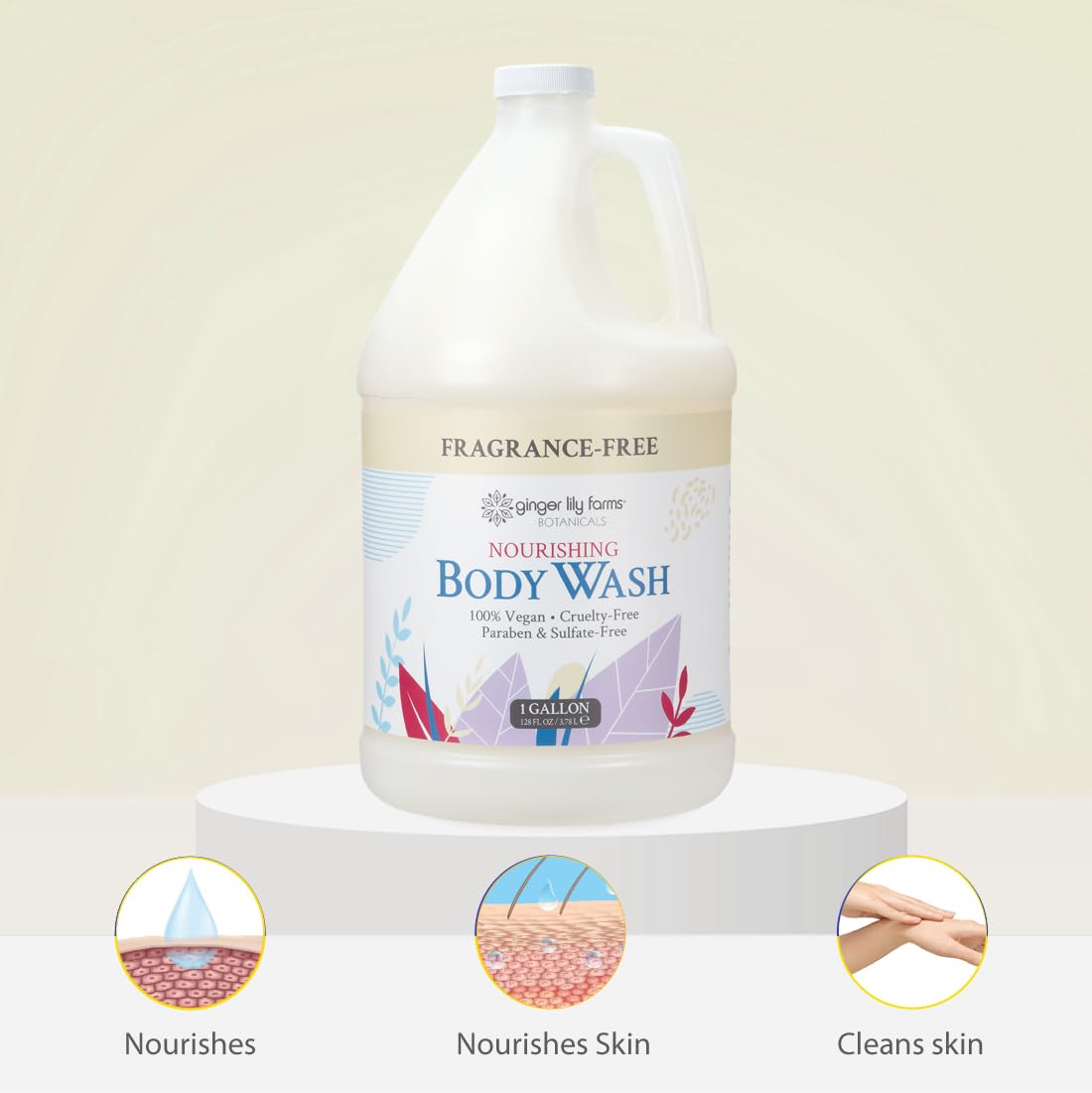 Ginger Lily Farms Botanicals Nourishing Body Wash, 100% Vegan & Cruelty-Free, Fragrance Free, 1 Gallon (128 fl oz) Refill