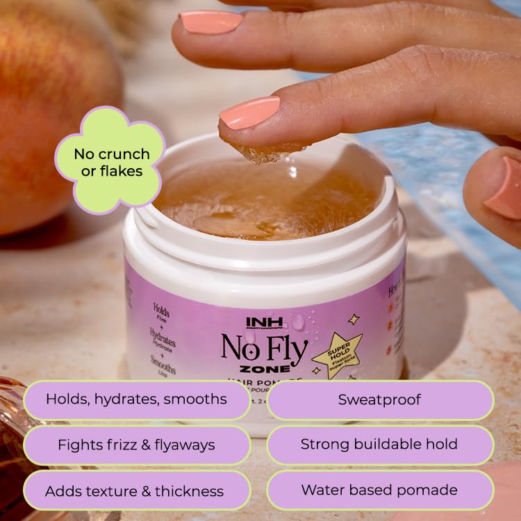 INH Hair Pomade for Flyaways | Water Based & Strong Hold Fly Away Hair Tamer | Sweat Proof No Fly Zone Pomade & Texturizer for Styling | Glossy Finish