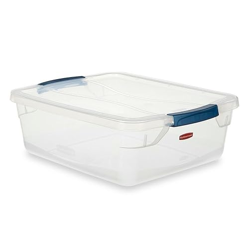 Rubbermaid Clever Store Latching Storage Tote Container, 15-Quart, Clear (FG3Q2200CLMCB)