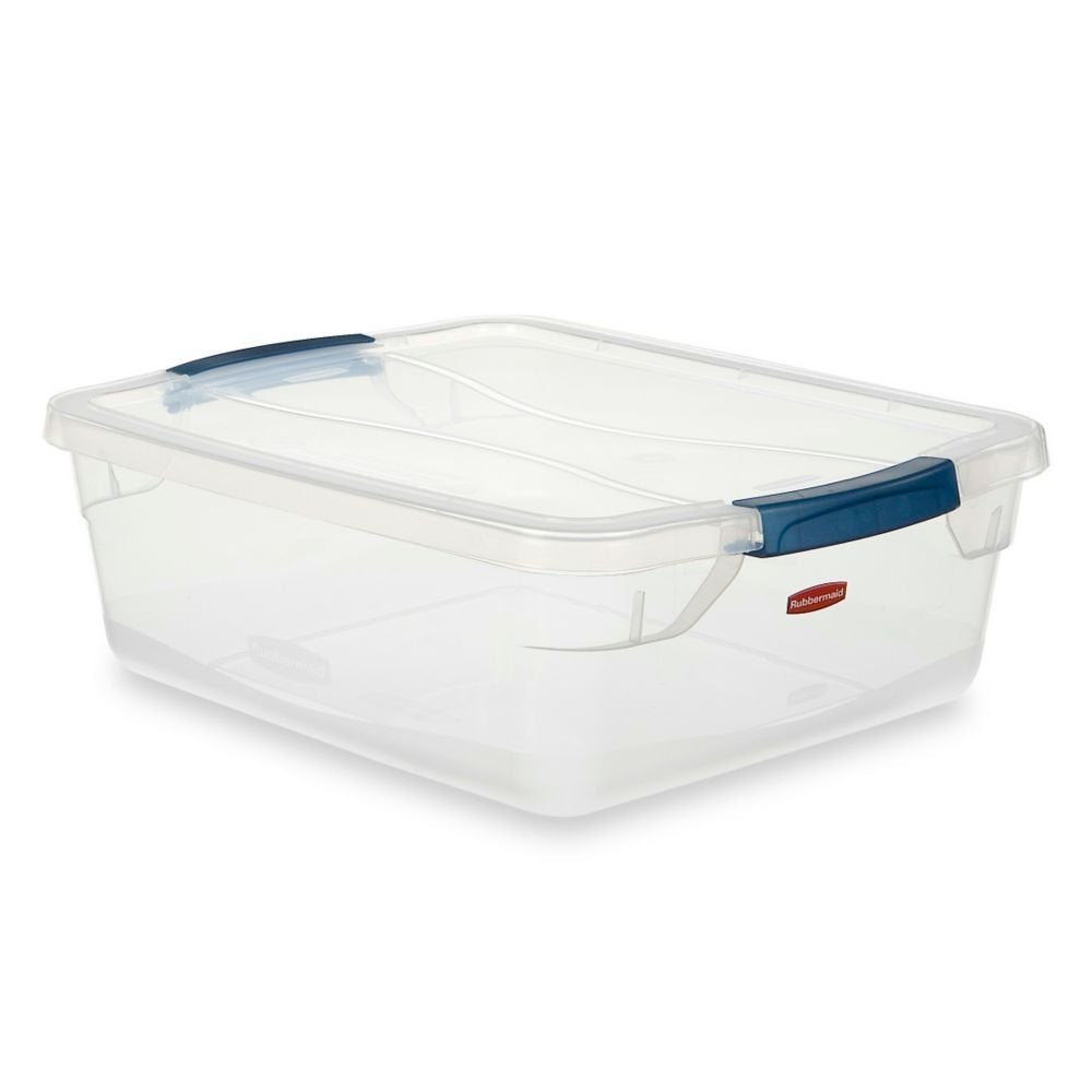 Rubbermaid Clever Store Latching Storage Tote Container, 15-Quart, Clear (FG3Q2200CLMCB)