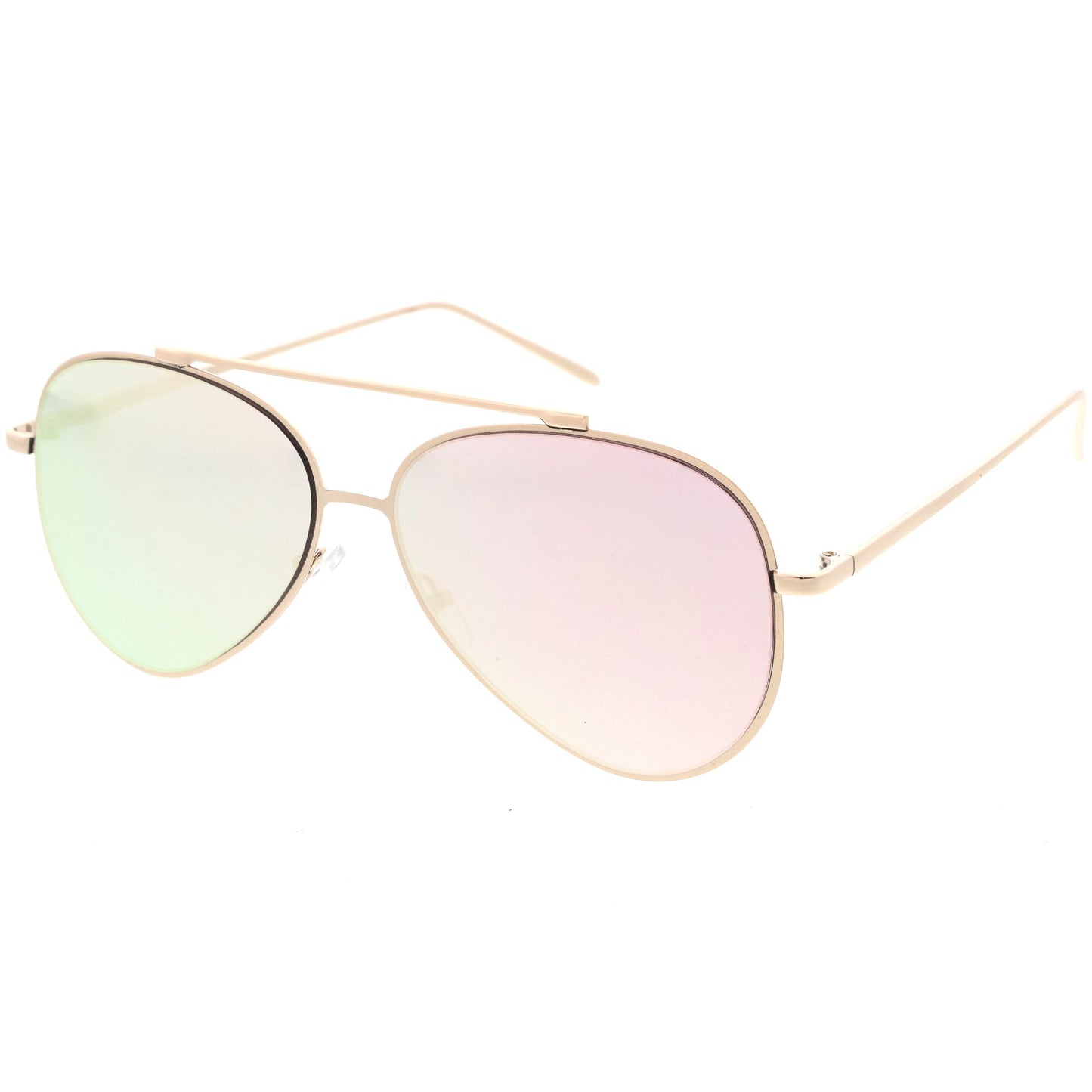 zeroUV Mirrored Oversized Aviator Sunglasses for Women and Men, Metal Frame with UV400 with Large Flat Mirror Lens 58mm (Gold/Pink Mirror)