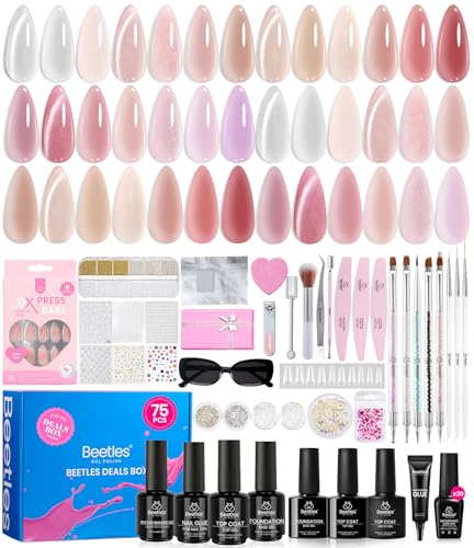 Beetles Jelly Gel Nail Polish Set - Gift Box Nude Sands Collection 75 PCS Jelly Nail Polish Kit Nude Pink Milky White Glitter Silver Cat Eye Base Beauty and Personal Care beetles Gel Polish Default Title