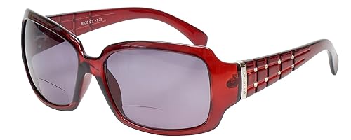 Calabria 830 Oversized Polarized Bifocal Sunglasses +2.00 Wine Red Women Reading Sunglass Readers Bi-Focal Crystal Accents