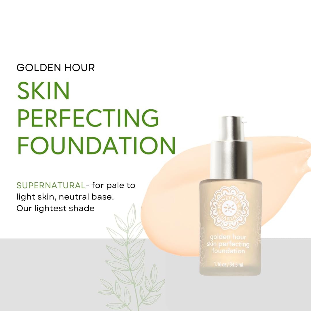 Honeybee Gardens Golden Hour Foundation In Supernatural, Neutral Light Tone, Skin-Perfecting, Luminous Finish, Vegan, 34.5ml