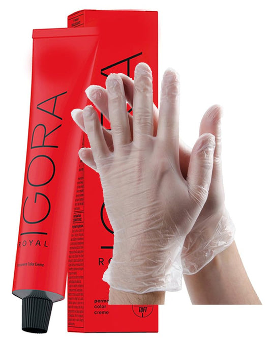 IgoraRoyal 4-68 Medium Brown Chocolate Red Permanent Hair Color 2 Fl Oz and Clear Powdered Medium Vinyl Gloves (Bundle) Beauty & Personal Care M Hair Designs