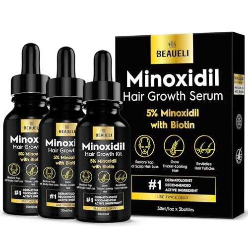 Beaueli 5% Minoxidil for Men and Women, Hair Growth, Beard Growth, Hair Regrowth, Unscented Drop, 3 Fl Oz, 3 Bottles Beauty and Personal Care beaueli Default Title