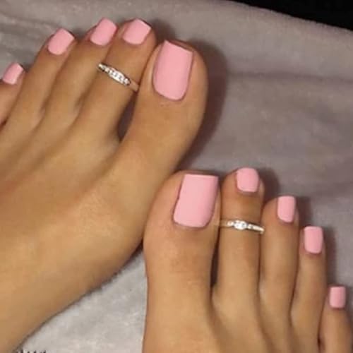 Outyua Pink Press on Toe Nails Matte Square Fake Toenails Short Solid False Toes Nails with Designs Acrylic Cute Artificial Beach Full Cover Toenail